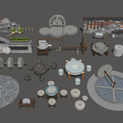 乡村石磨小品su模型