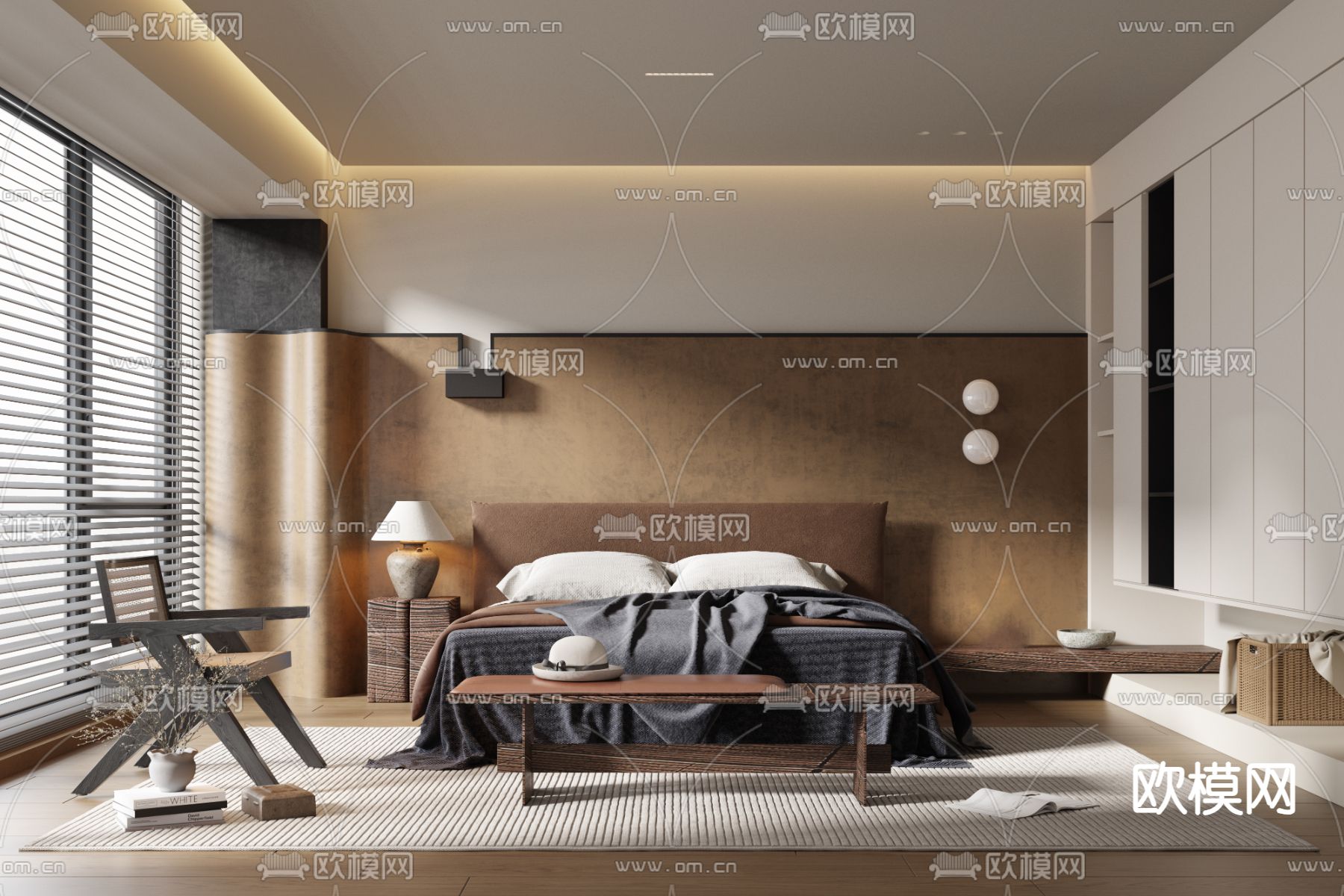 侘寂风卧室su模型下载（渲染图1）