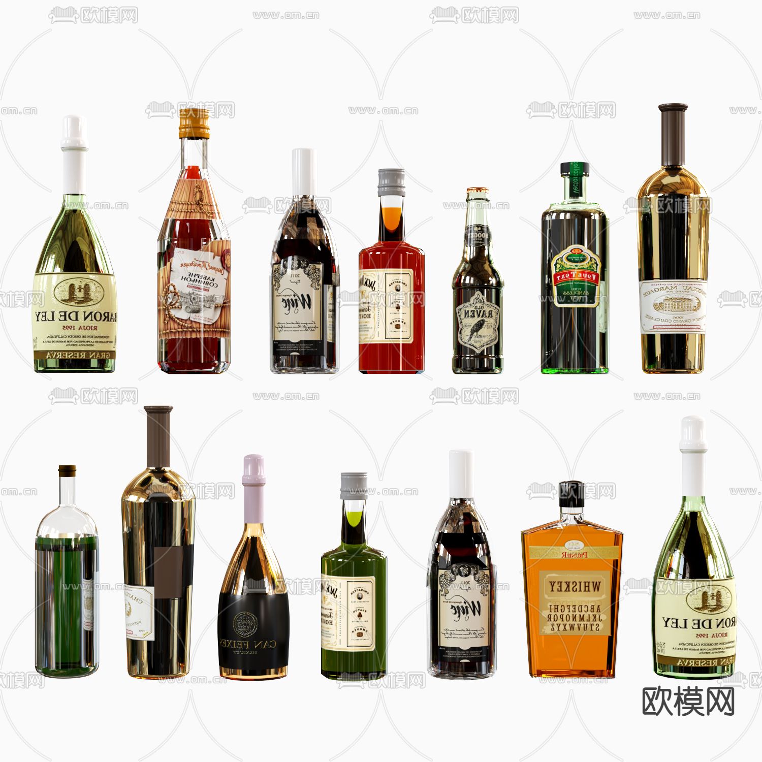 酒水 洋酒 红酒 酒瓶su模型下载（渲染图1）