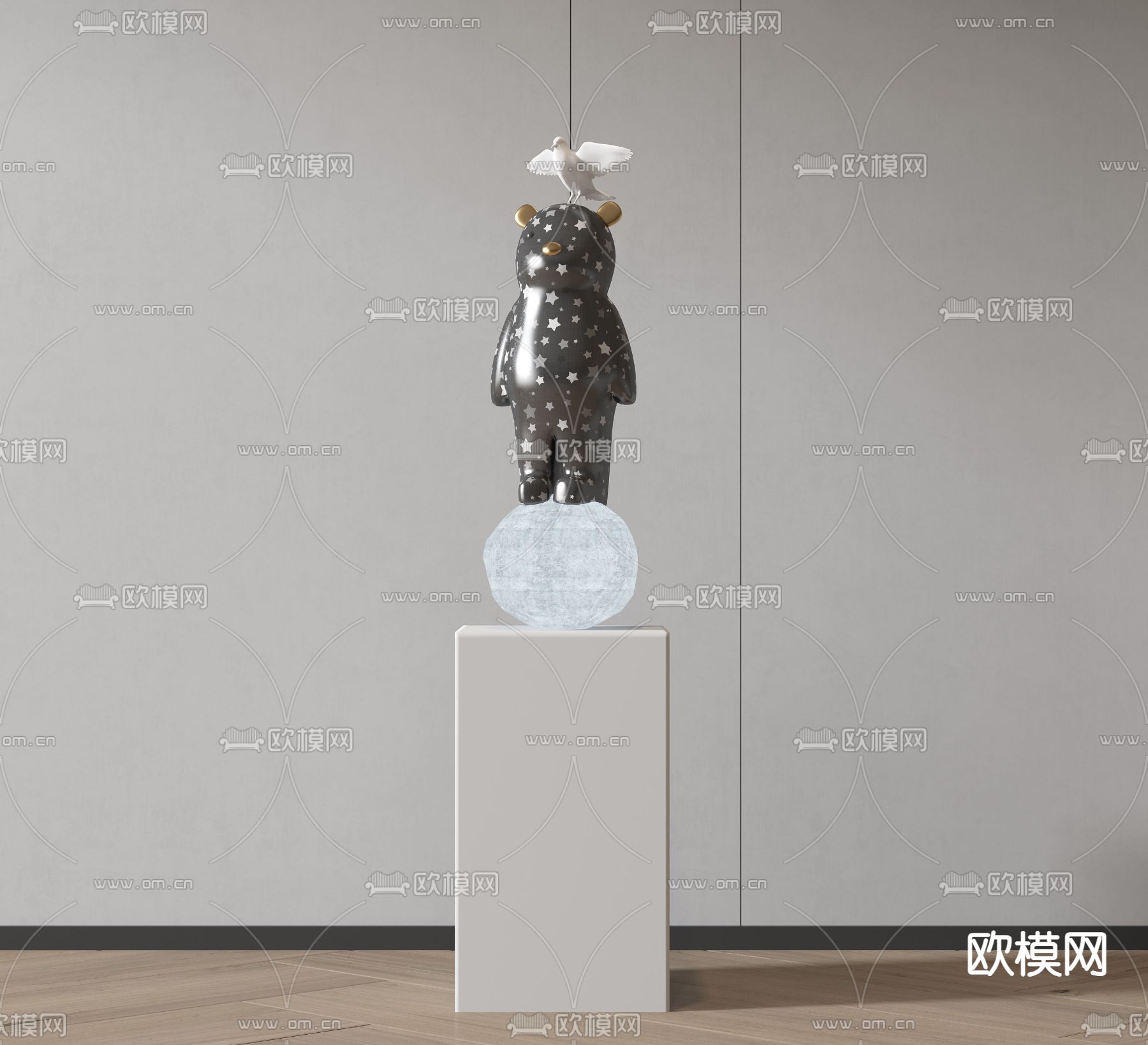 小熊潮玩 公仔 雕塑摆件su模型下载（渲染图1）