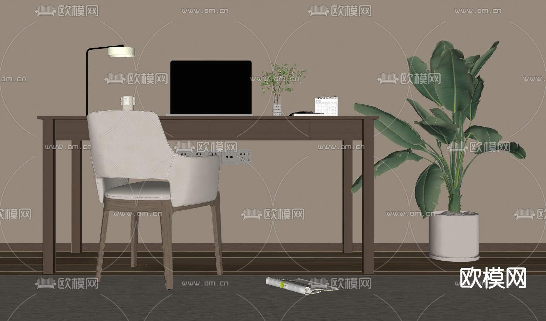 现代书桌 电脑桌su模型下载（渲染图3）