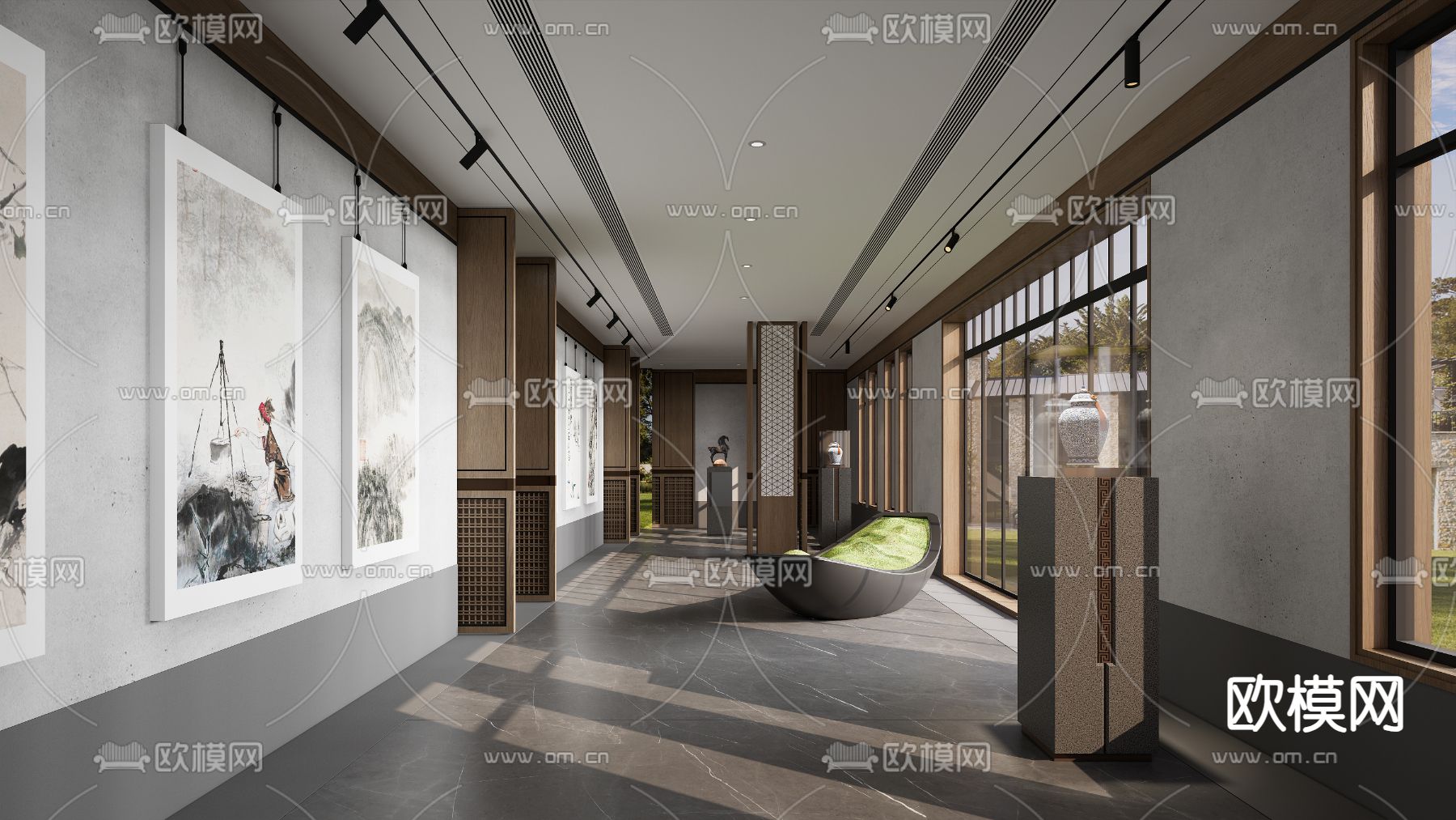 中式酒店走廊su模型下载（渲染图1）