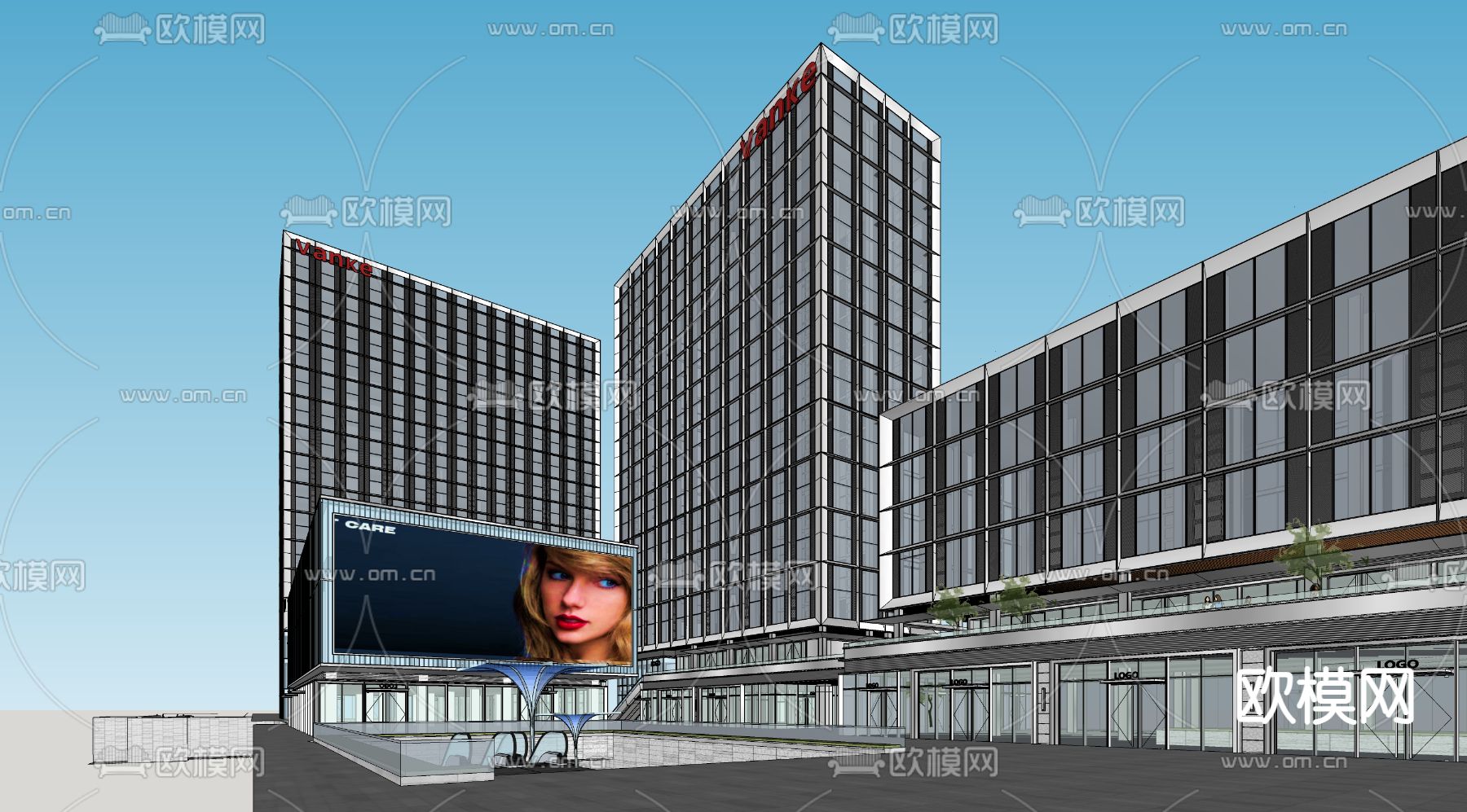 高层办公楼 商业综合体 酒店建筑su模型下载（渲染图5）