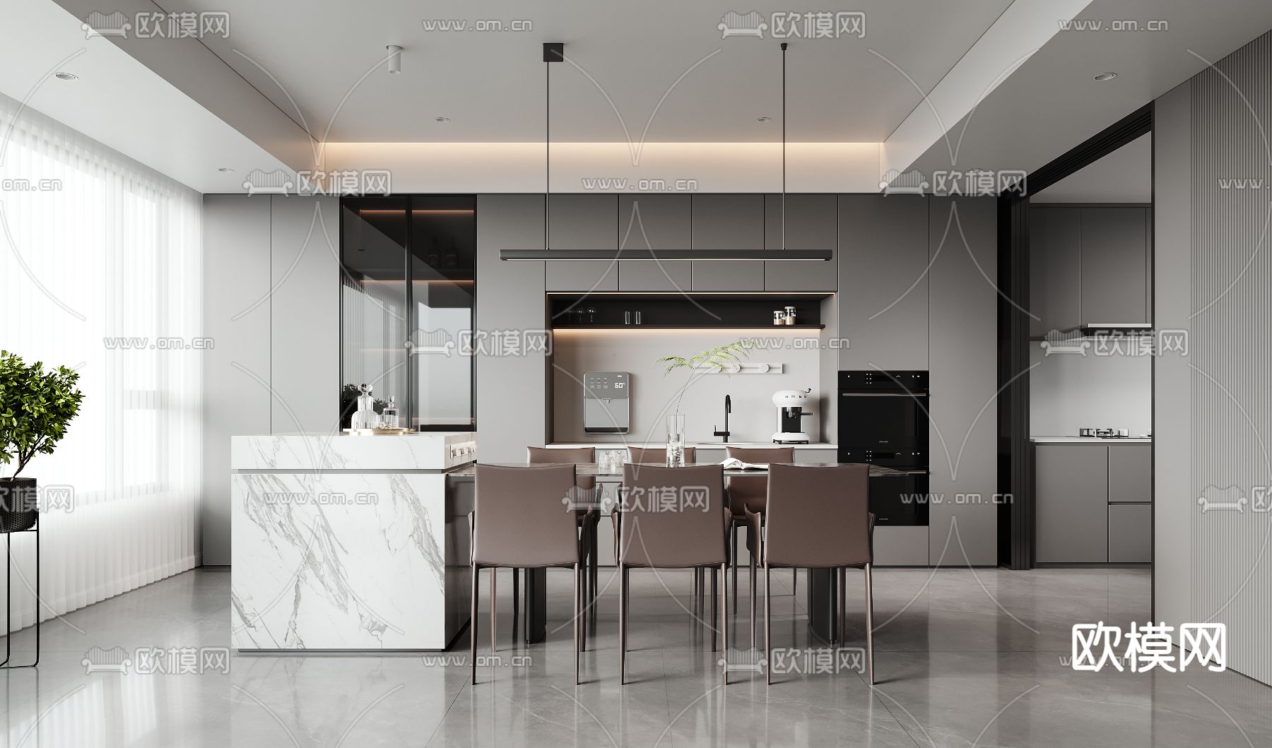 现代餐厅su模型下载（渲染图1）