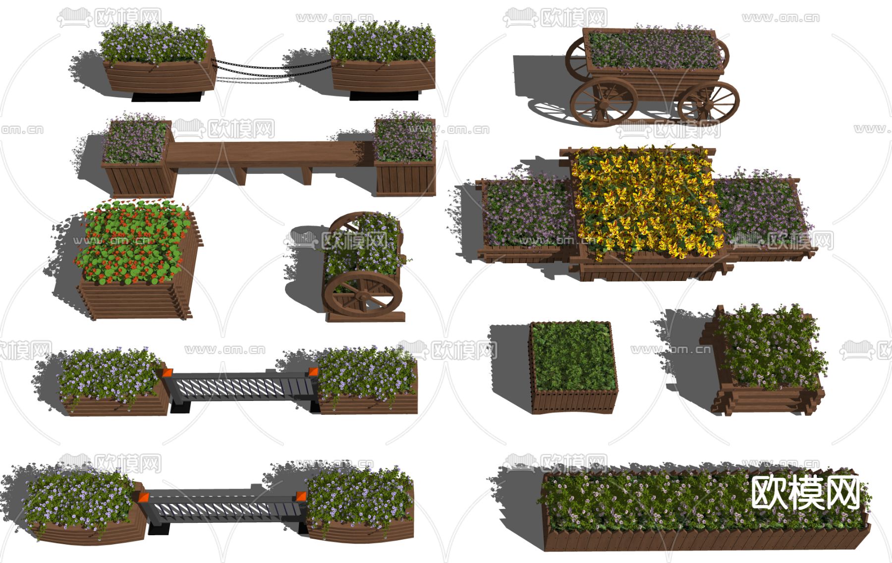 花箱 移动花箱 花坛su模型下载（渲染图2）