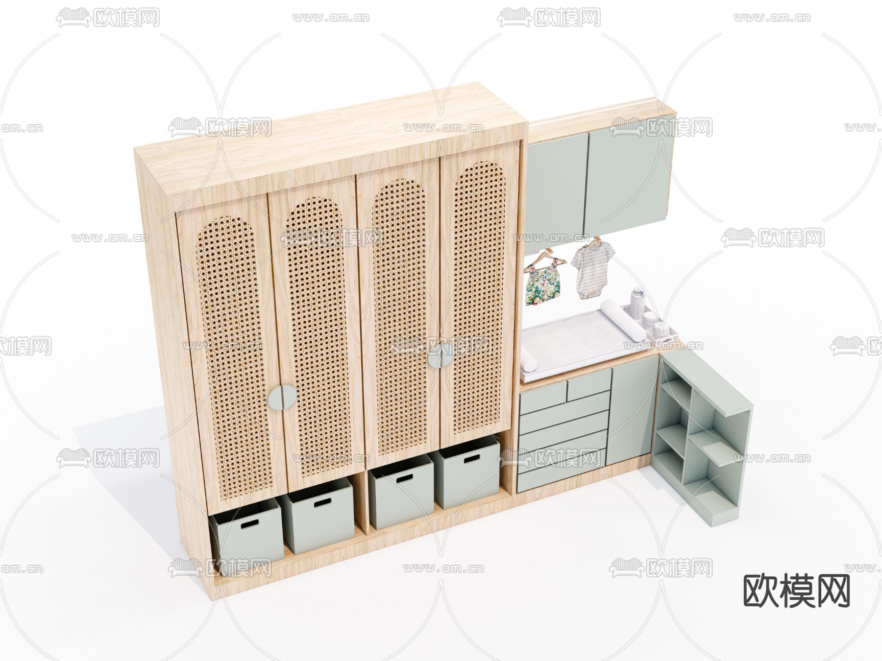 儿童衣柜su模型下载（渲染图2）