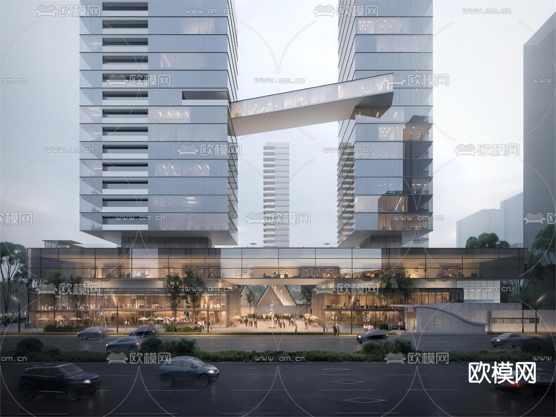 高层办公楼 商业综合体su模型下载（渲染图1）