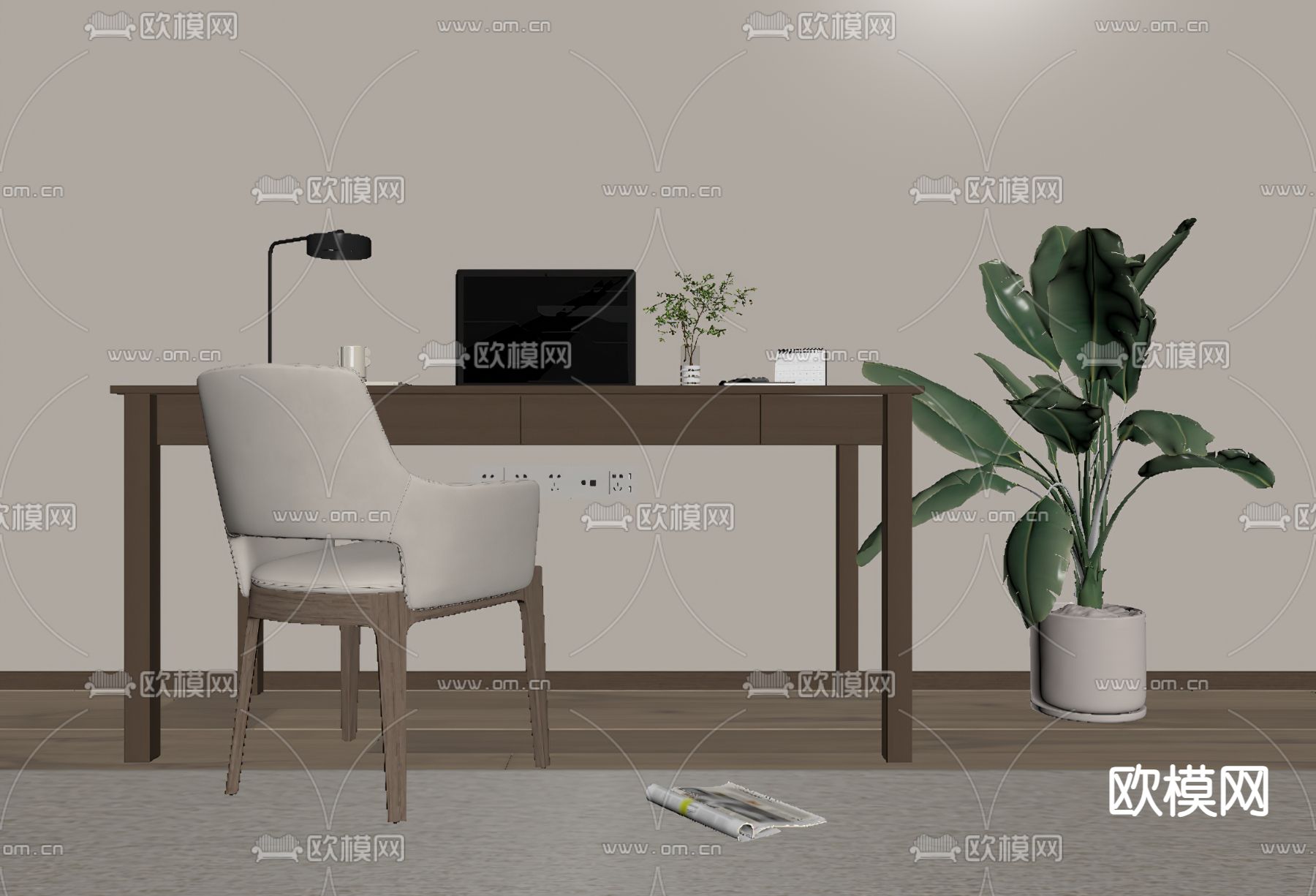 现代书桌 电脑桌su模型下载（渲染图2）