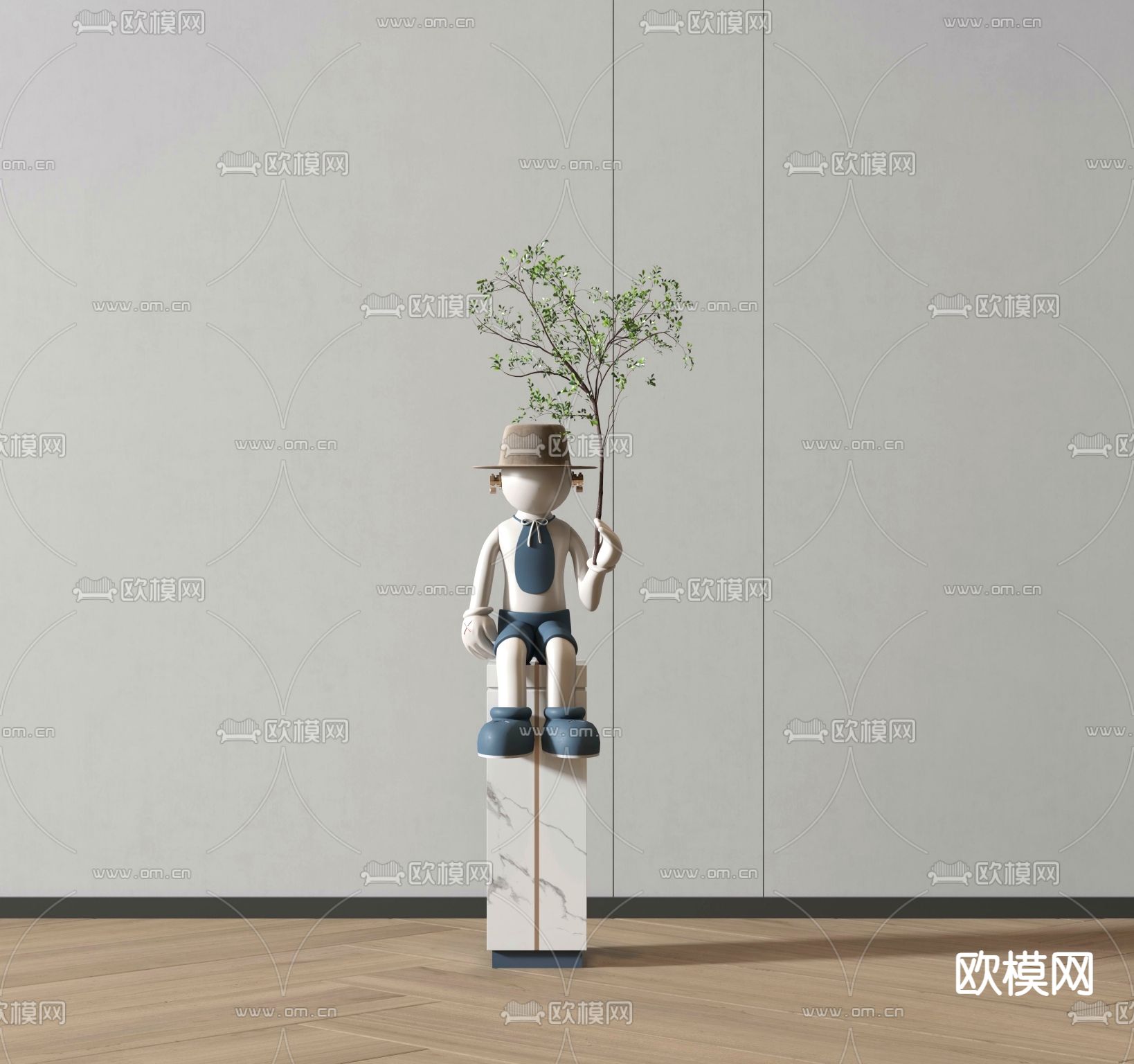 潮玩 雕塑摆件su模型下载（渲染图1）