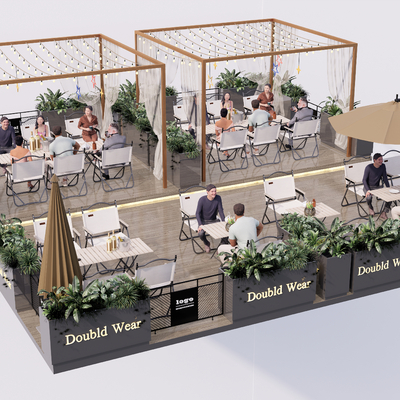  户外桌椅 外摆区su模型 