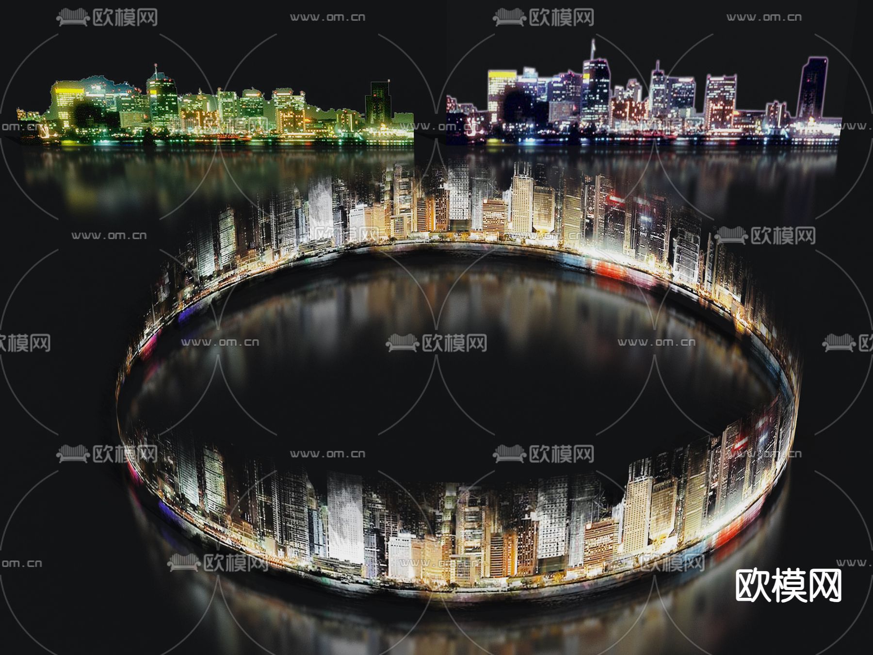 环形城市背景 夜景 远景3d模型下载