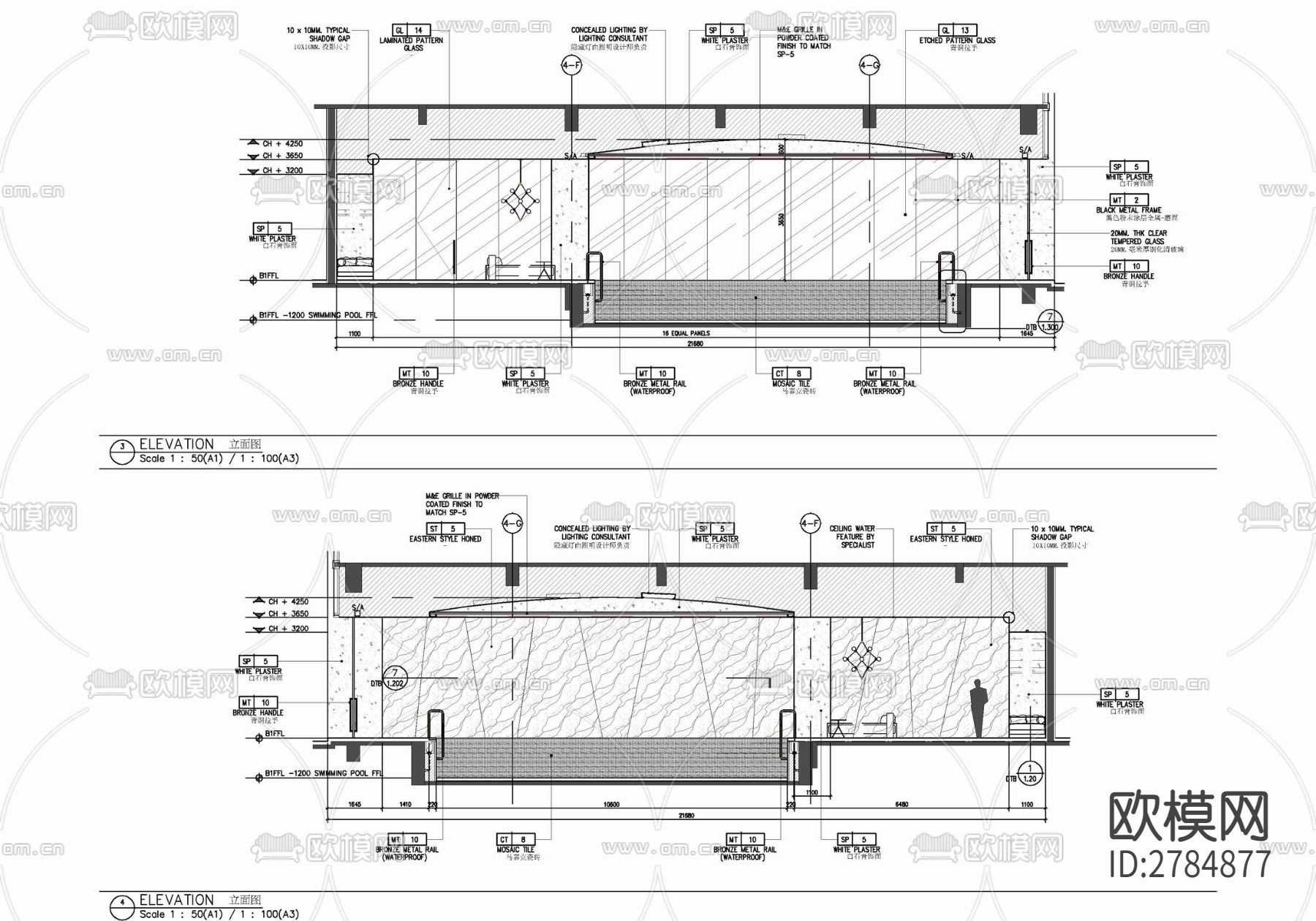 600㎡游泳池室内CAD施工图下载（渲染图5）