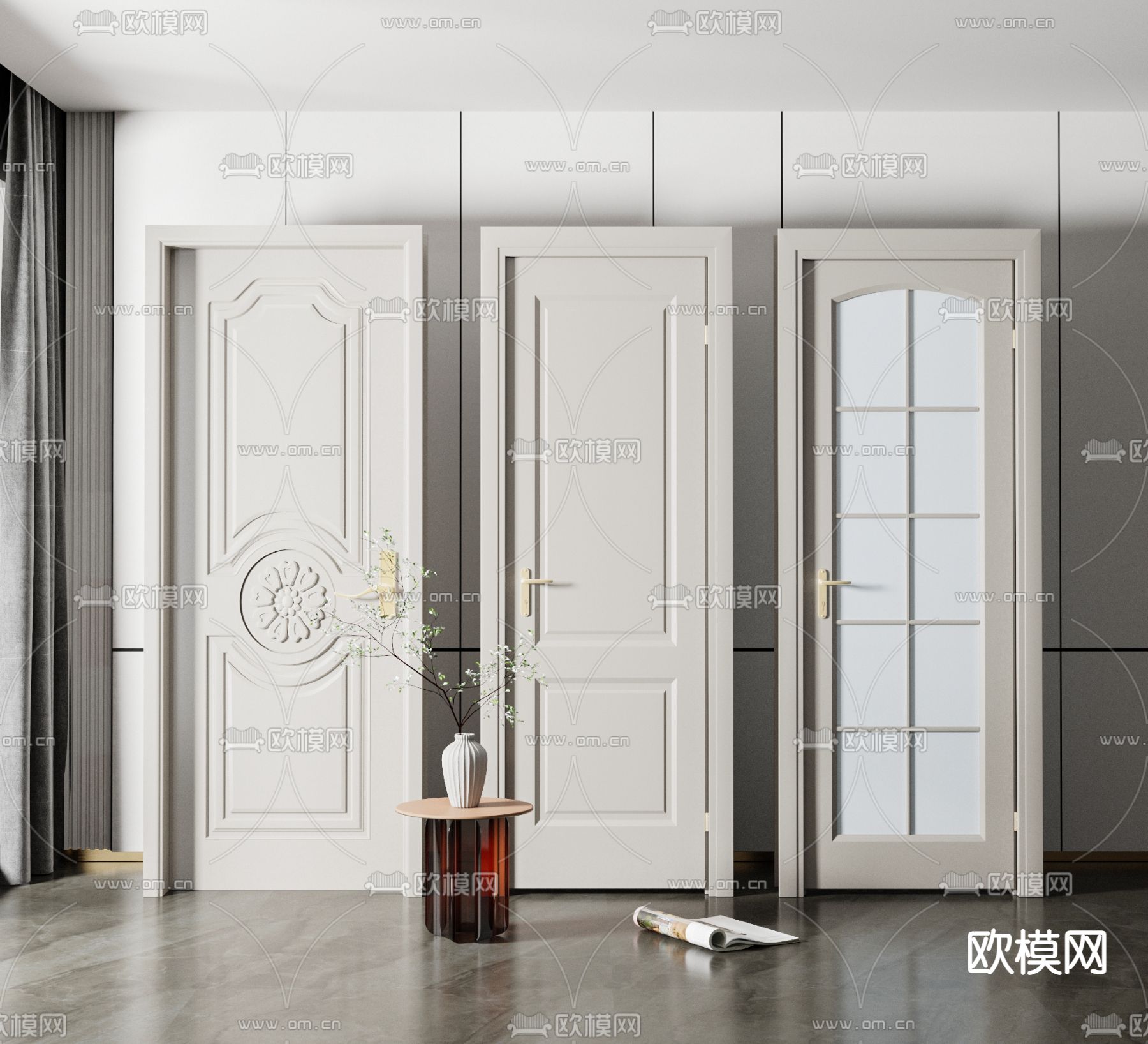 简欧单开门su模型下载（渲染图1）
