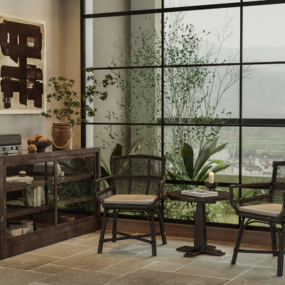  侘寂风休闲阳台su模型 