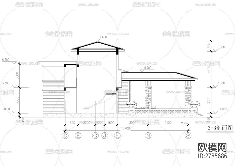 自建二層別墅建筑CAD施工圖下載(渲染圖10)