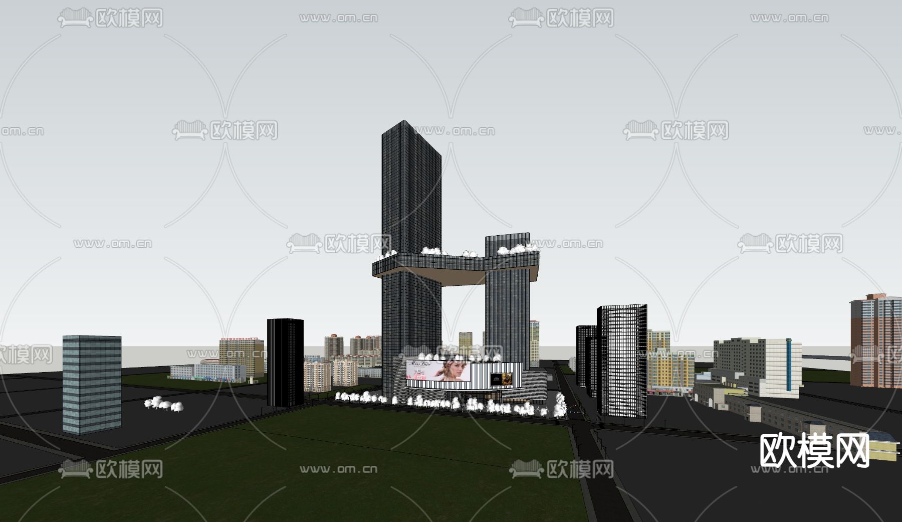 高层办公楼 商业综合体 酒店建筑su模型下载（渲染图2）