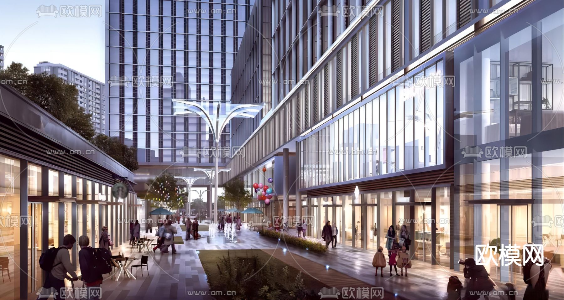 高层办公楼 商业综合体 酒店建筑su模型下载（渲染图2）