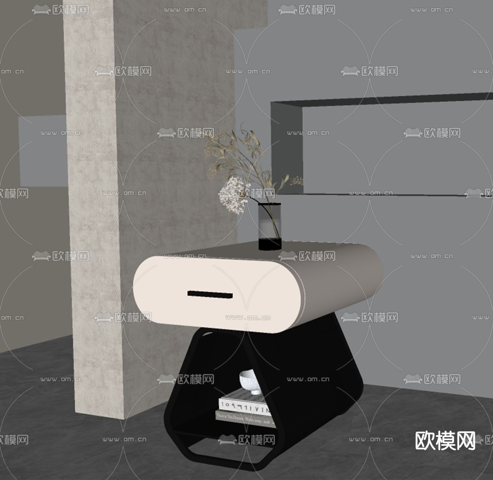 时尚床头柜su模型下载（渲染图3）