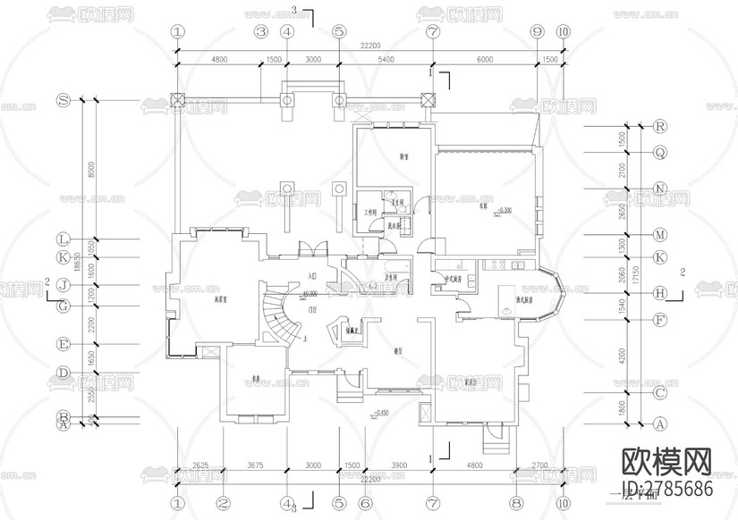 自建二層別墅建筑CAD施工圖下載(渲染圖3)