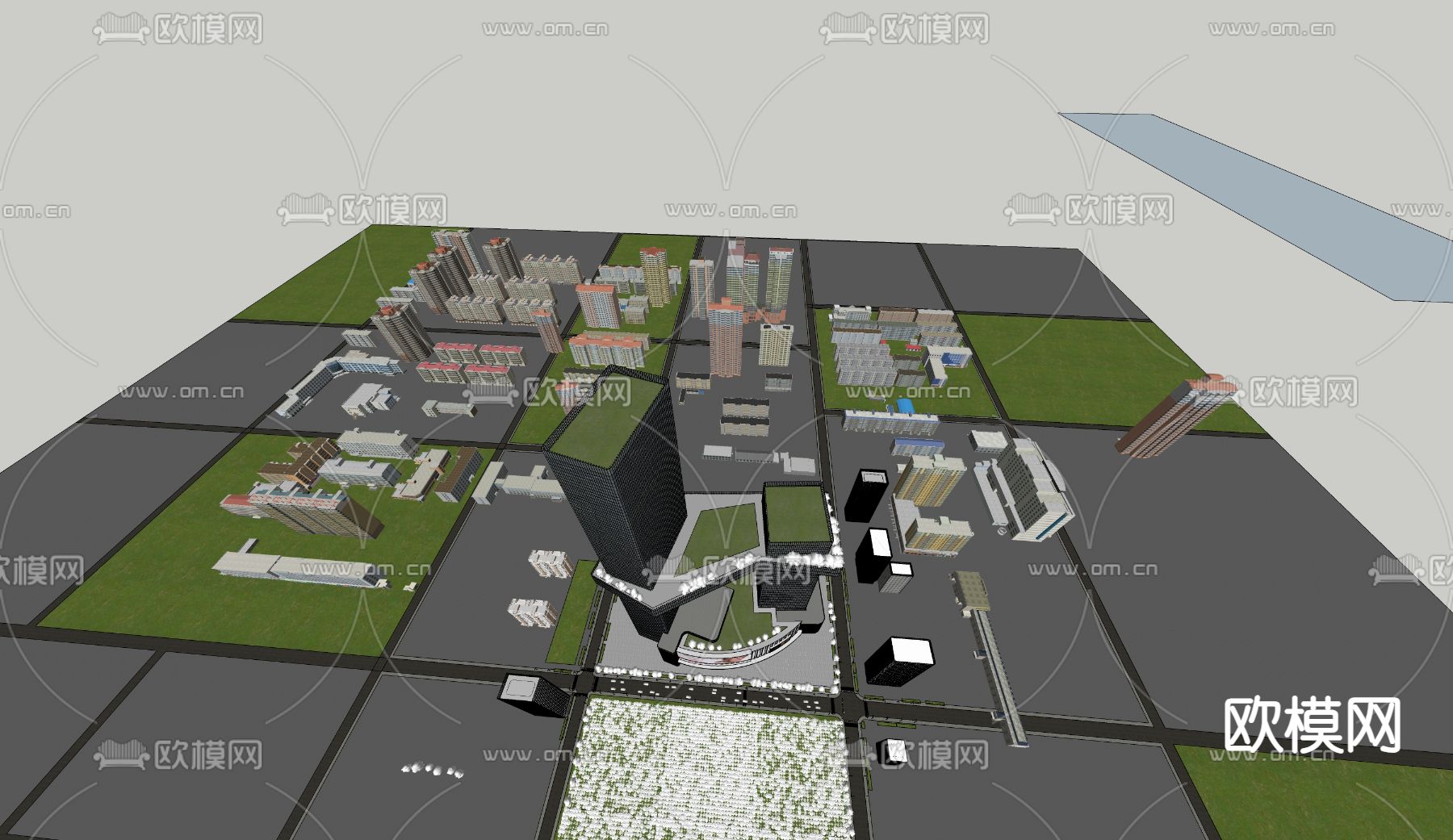 高层办公楼 商业综合体 酒店建筑su模型下载（渲染图3）