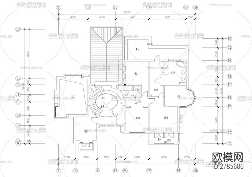 自建二層別墅建筑CAD施工圖下載(渲染圖6)