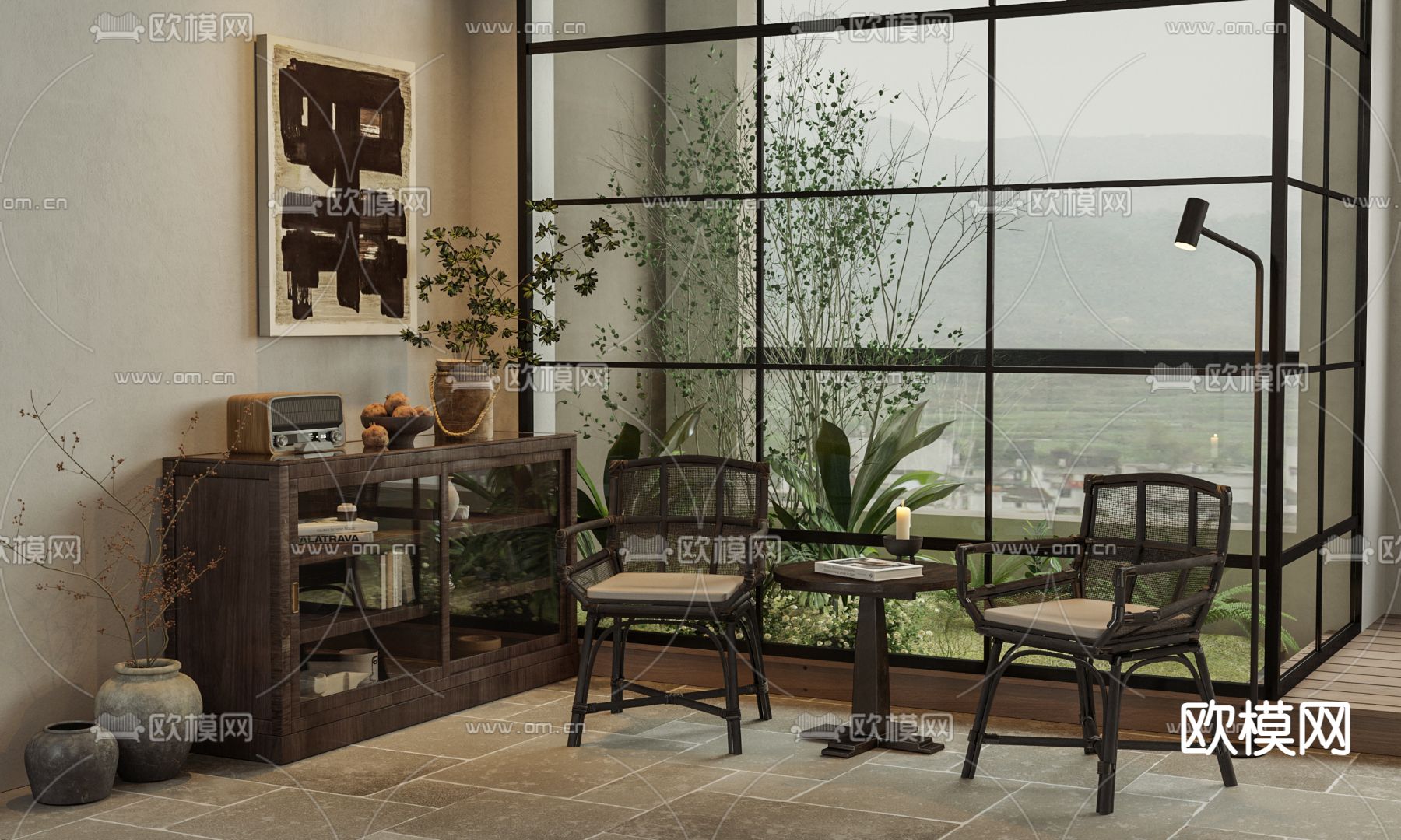侘寂风休闲阳台su模型下载（渲染图1）