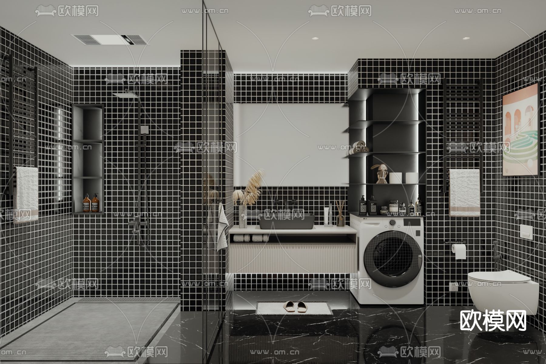 高级灰卫生间 浴室3d模型下载