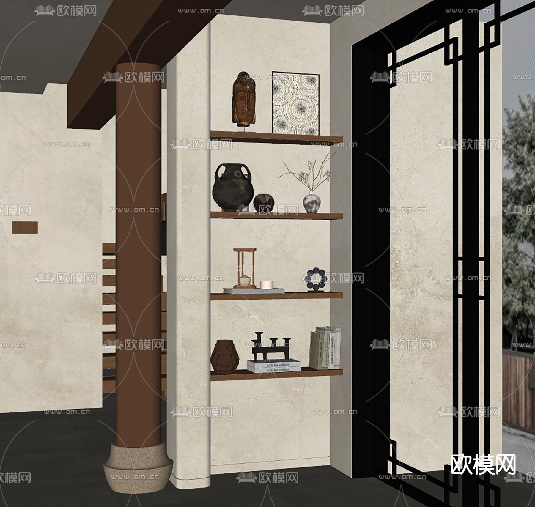 侘寂风壁柜 壁龛su模型下载（渲染图2）