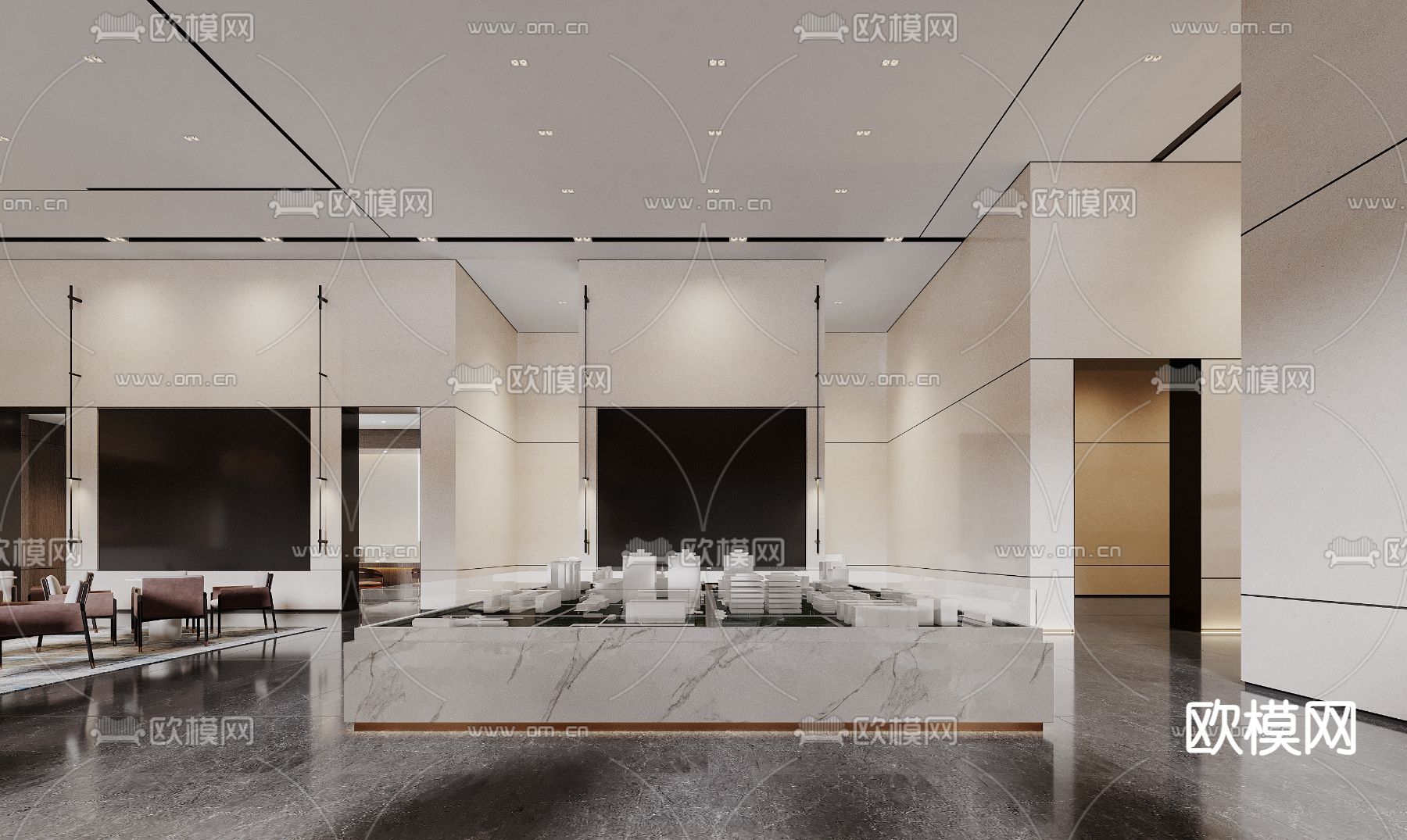 售楼处 洽谈区 沙盘区su模型下载（渲染图2）