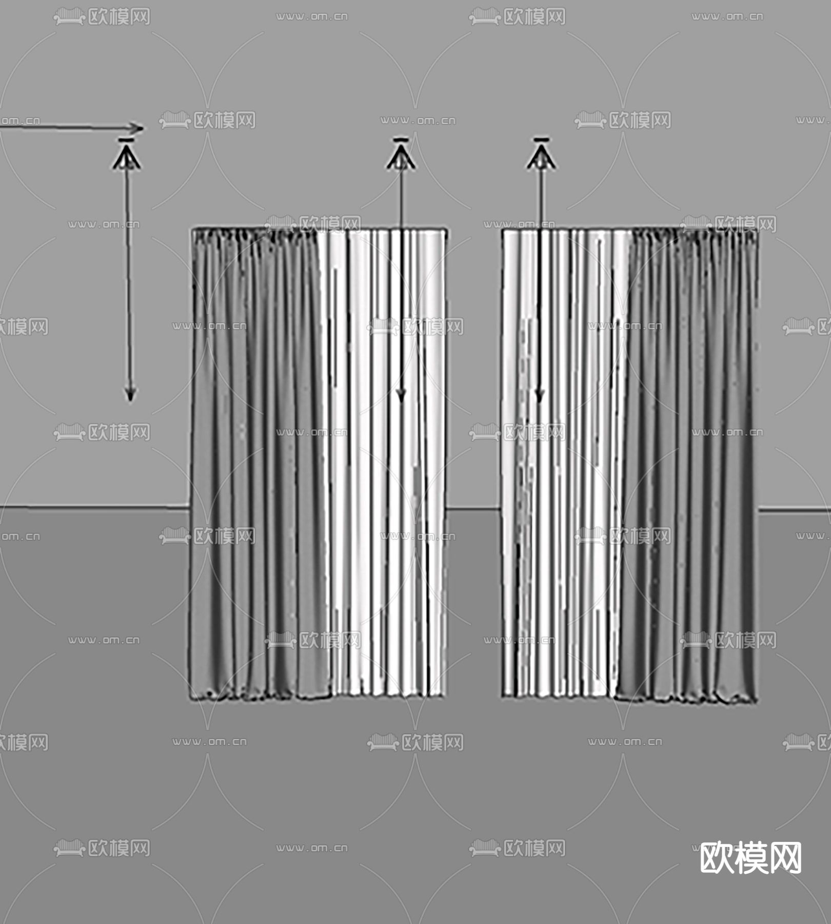 现代窗帘 窗纱su模型下载（渲染图2）