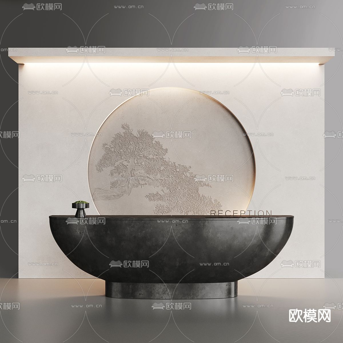 侘寂前台 接待台 服务台3d模型下载（渲染图2）