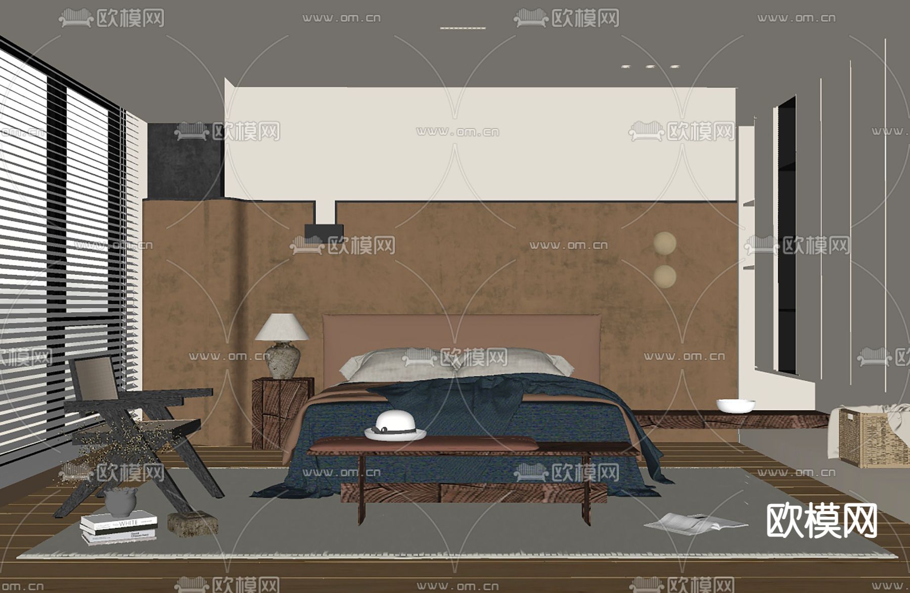侘寂风卧室su模型下载（渲染图2）