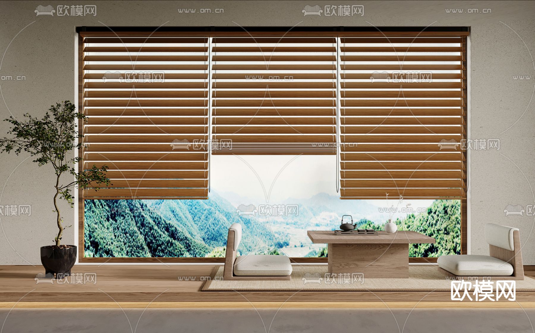 新中式百叶帘 竹帘 卷帘3d模型下载