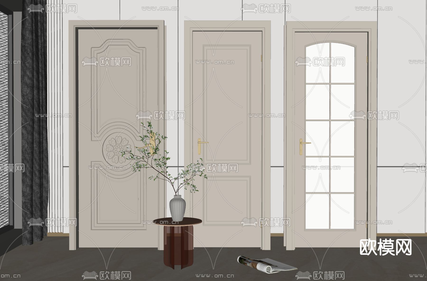 简欧单开门su模型下载（渲染图2）
