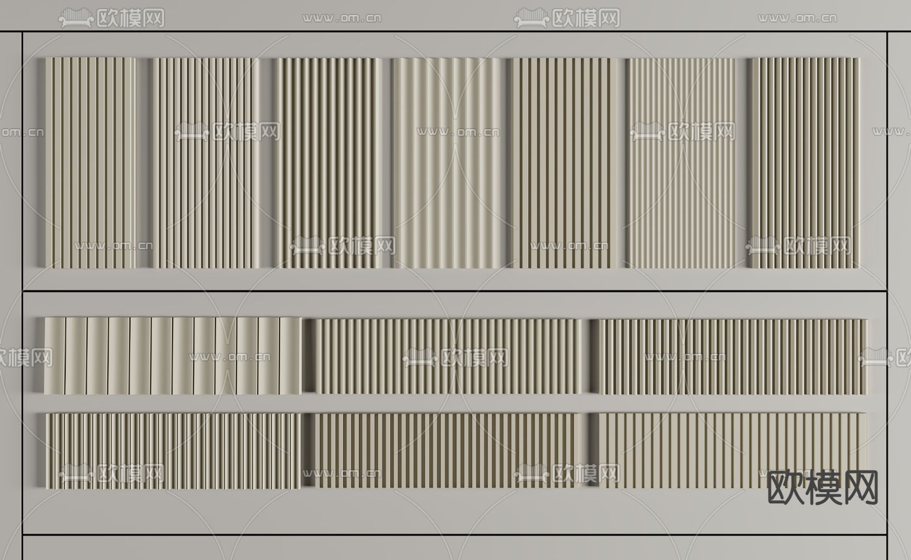 护墙板 格栅板 长城板 波浪板su模型下载（渲染图1）