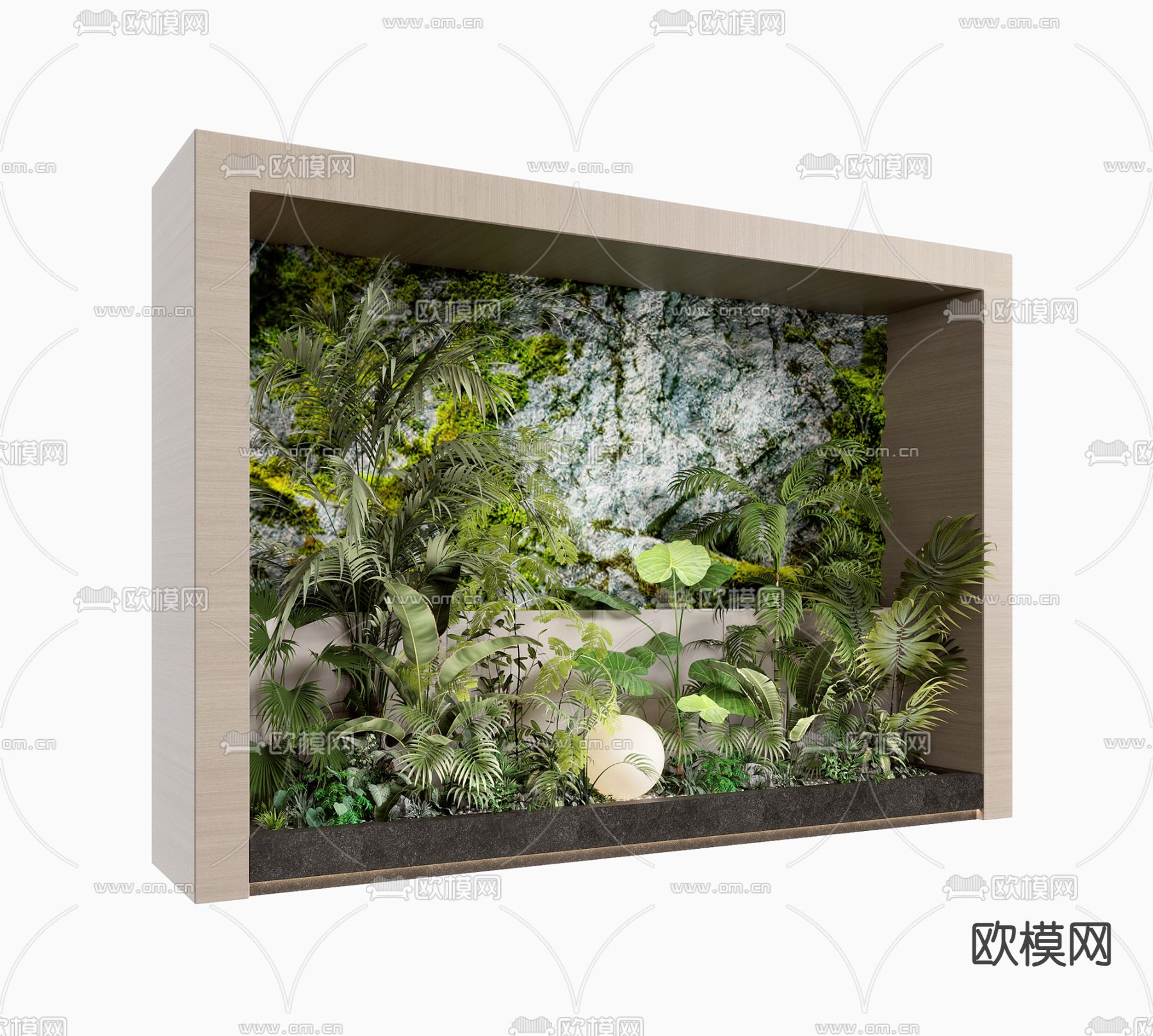 现代绿植墙 植物堆su模型下载（渲染图1）