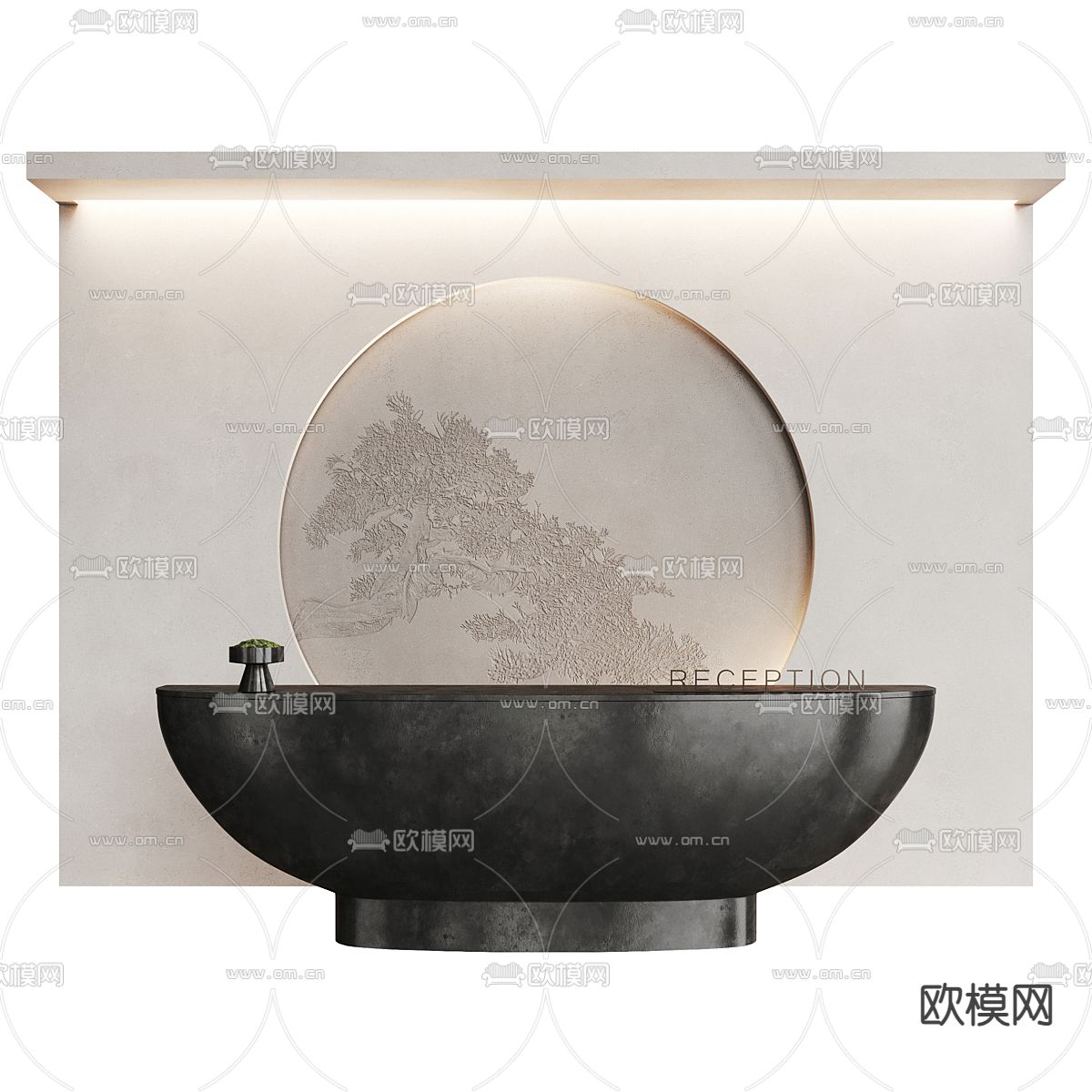 侘寂前台 接待台 服务台3d模型下载（渲染图1）