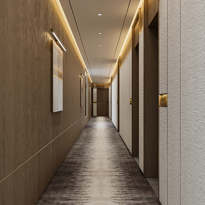  现代酒店过道su模型 