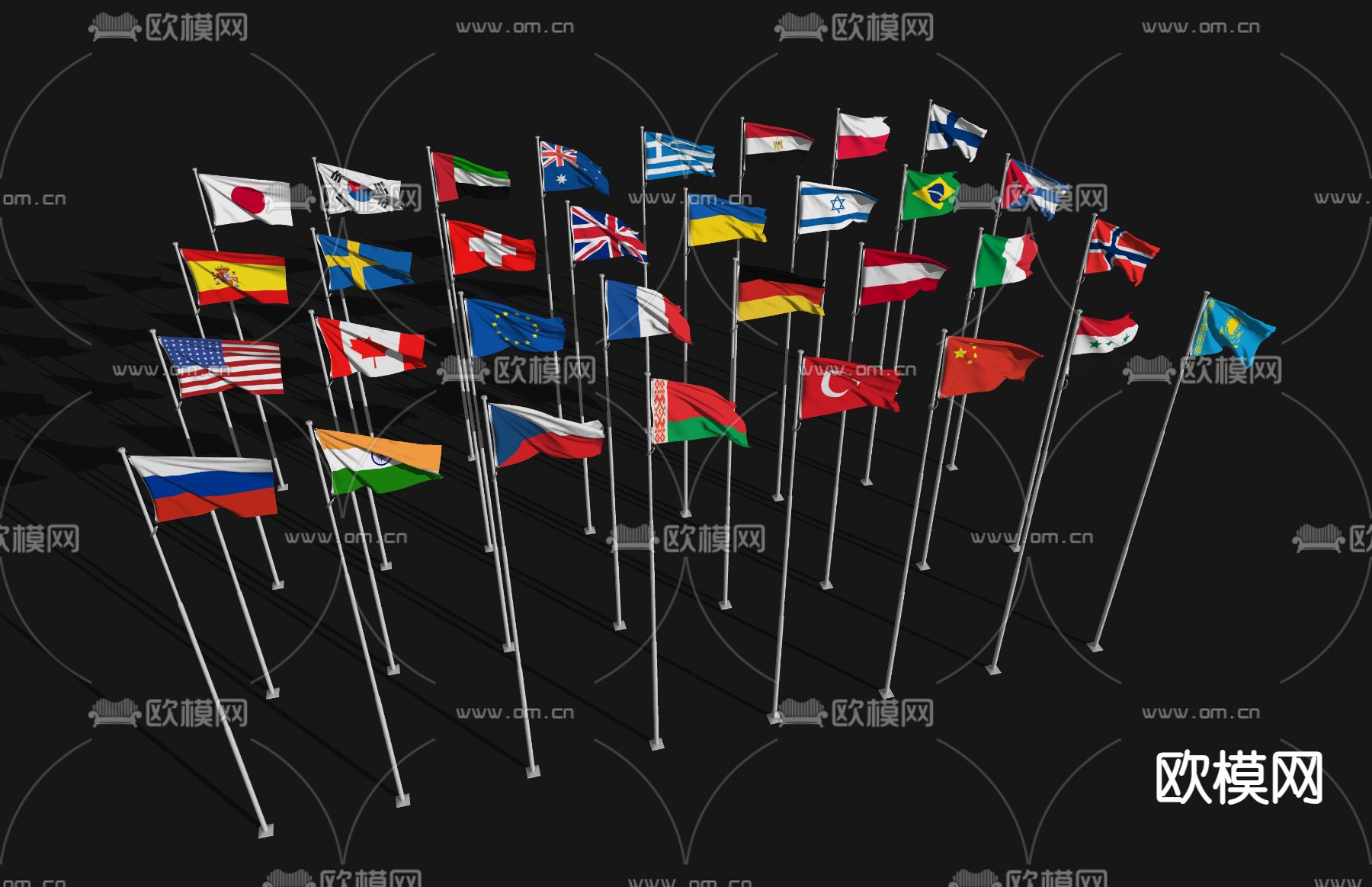 现代国旗 旗杆su模型下载（渲染图2）