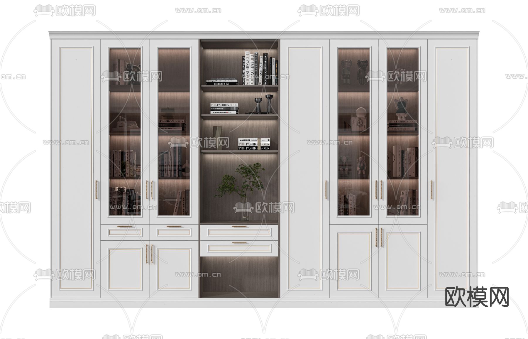 简欧书柜 装饰柜su模型下载（渲染图1）