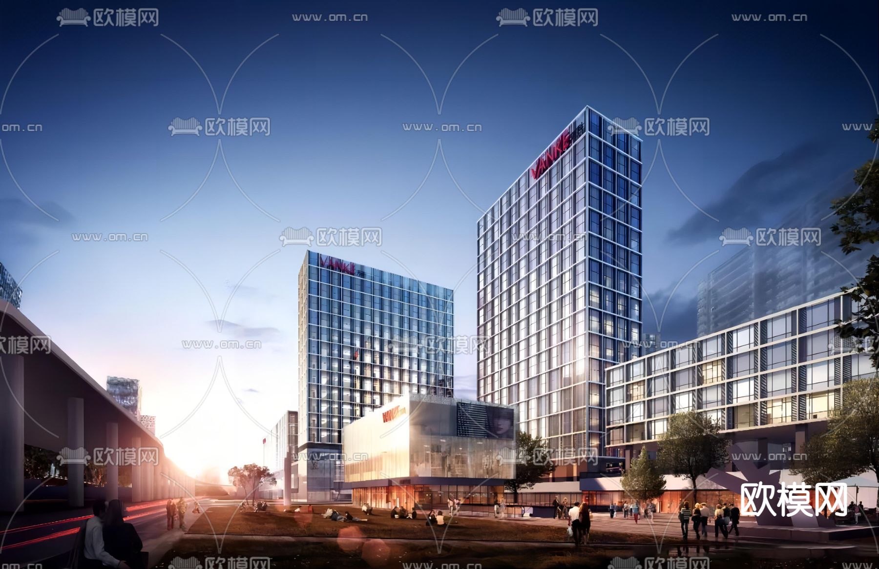 高层办公楼 商业综合体 酒店建筑su模型下载（渲染图1）