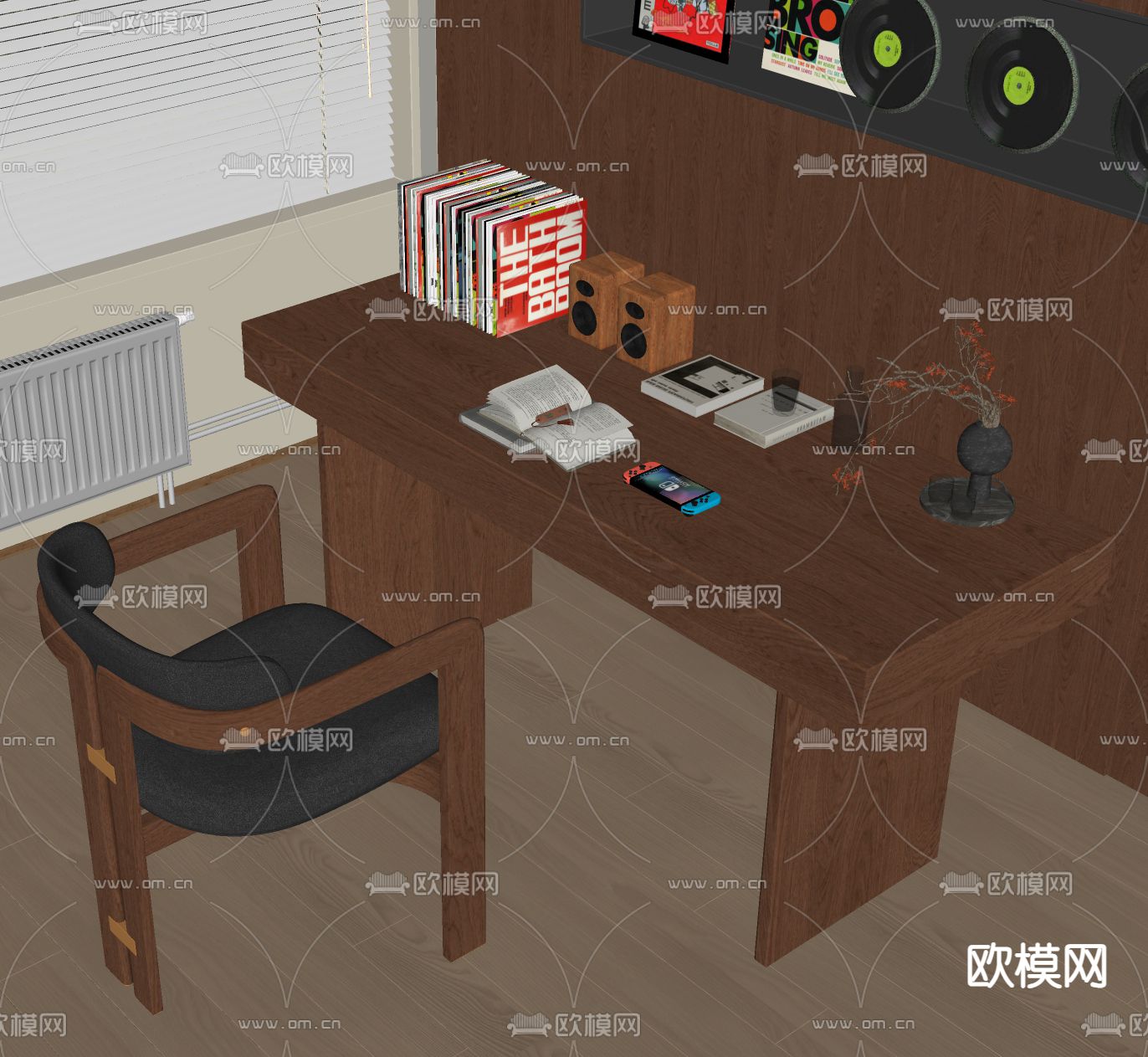 北欧书桌 写字台su模型下载（渲染图2）