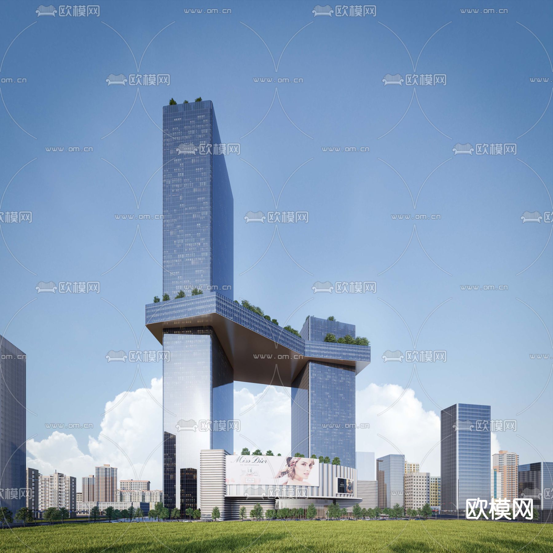 高层办公楼 商业综合体 酒店建筑su模型下载（渲染图1）