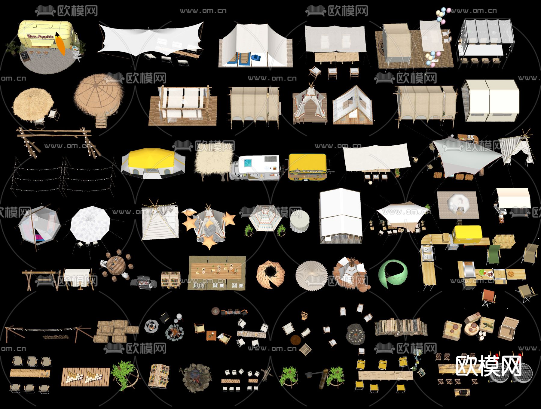 露营帐篷 野营张拉膜su模型下载