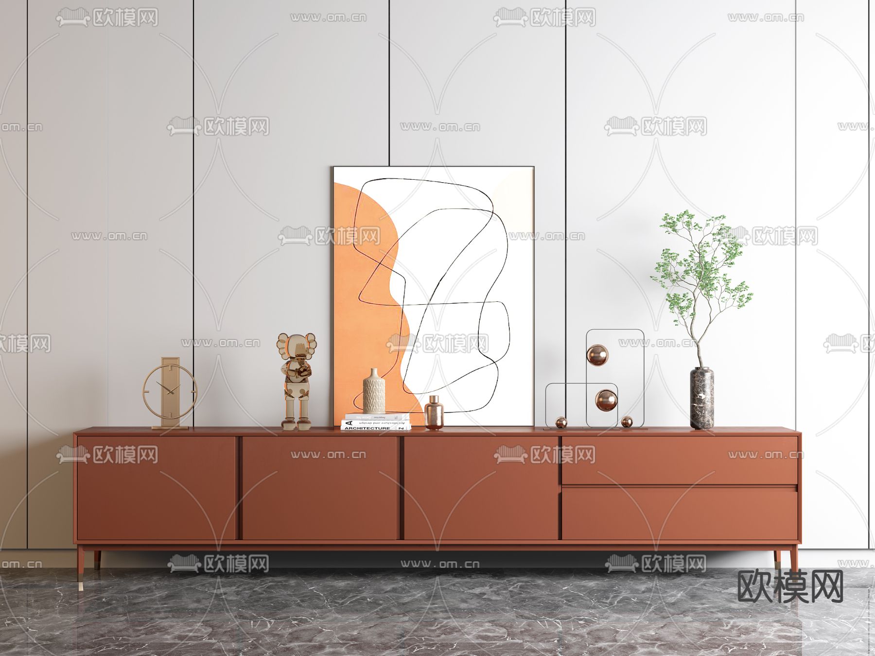 现代电视柜su模型下载（渲染图1）