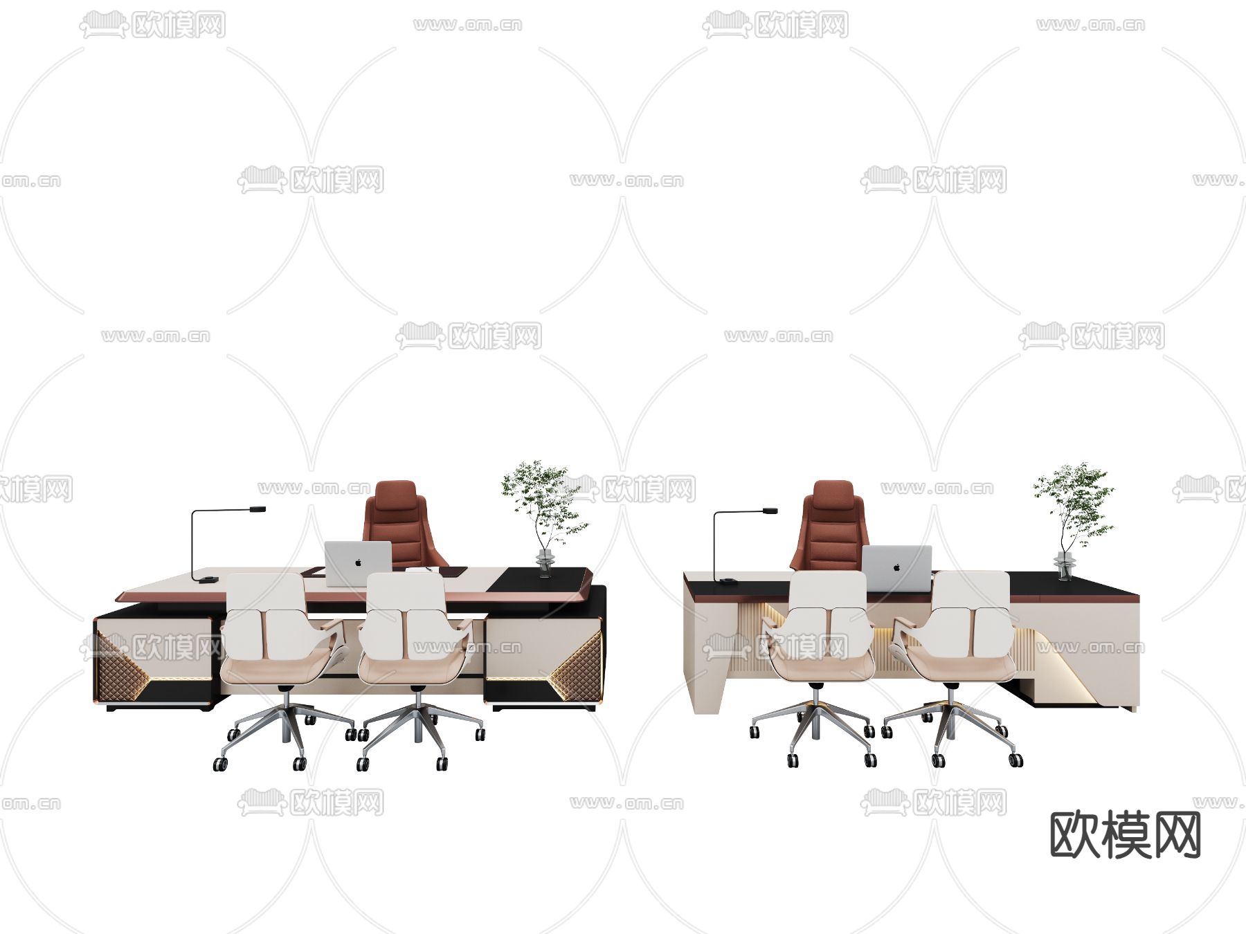 班台桌 办公桌椅su模型下载（渲染图1）