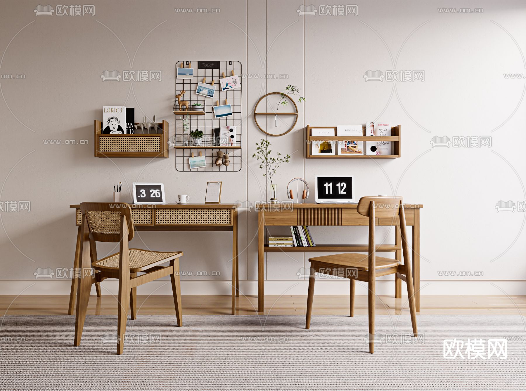 双人书桌 写字台3d模型下载