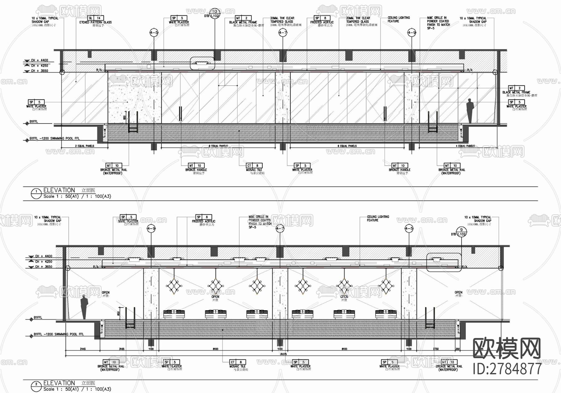 600㎡游泳池室内CAD施工图下载（渲染图4）