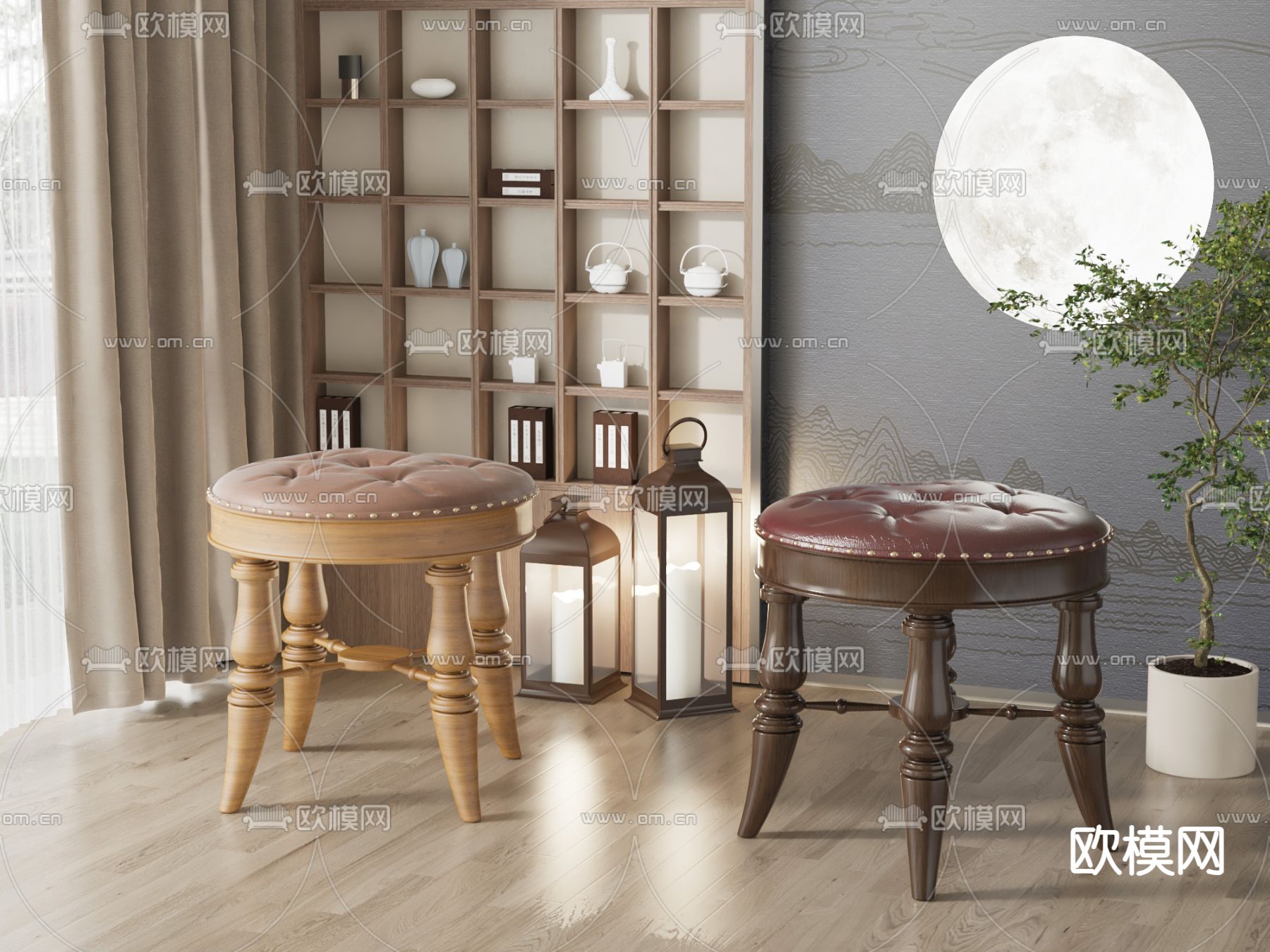 美式矮凳 沙发凳3d模型下载