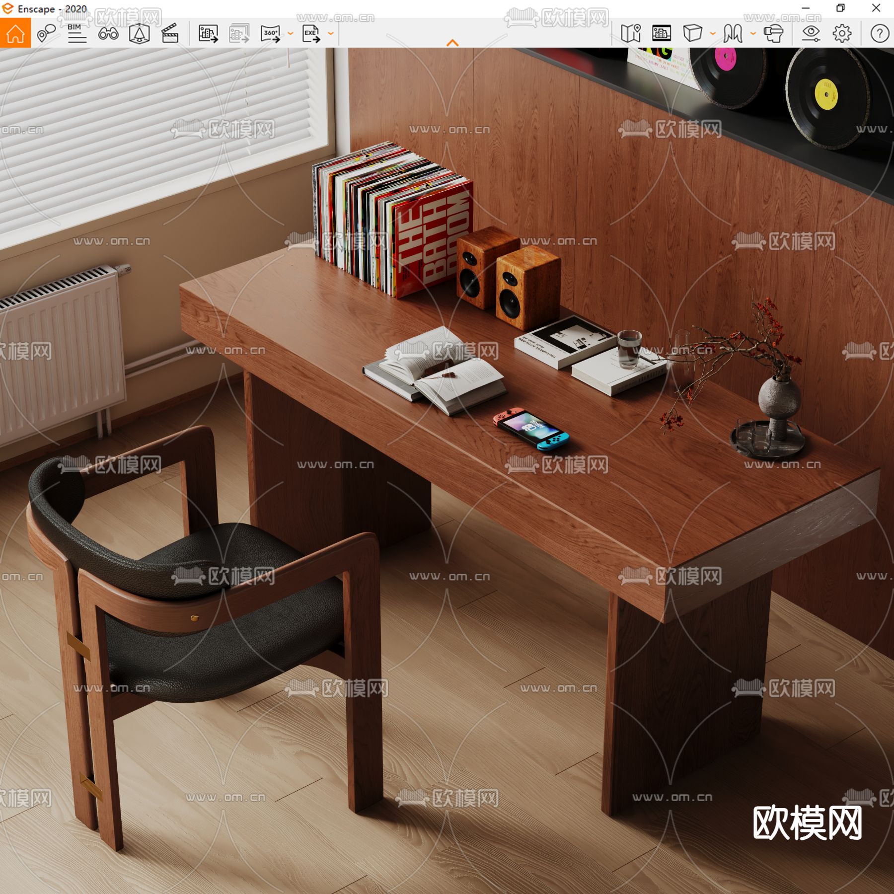北欧书桌 写字台su模型下载（渲染图3）